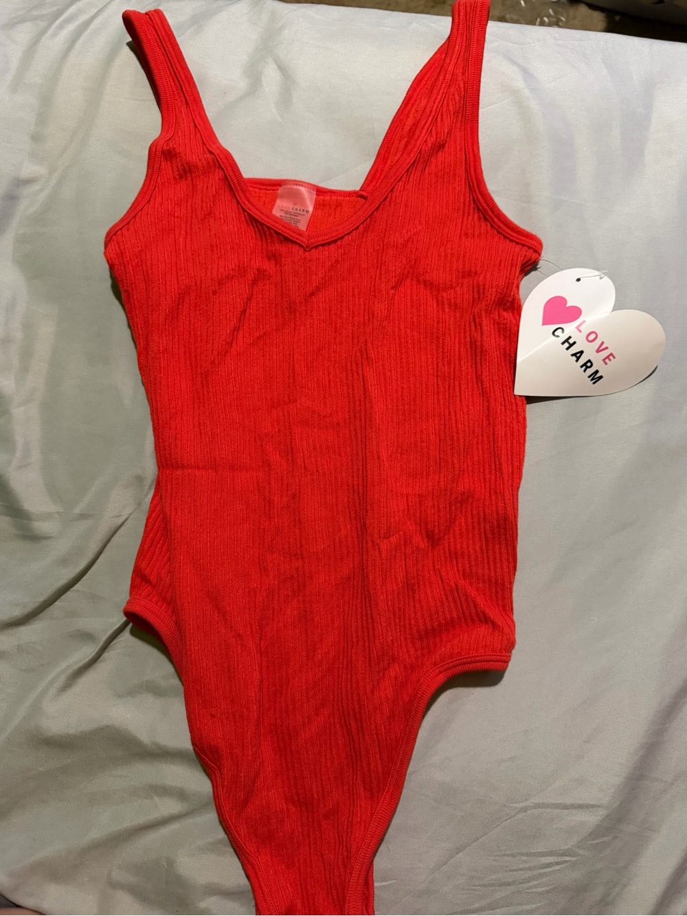 Love Charm Women’s Red Ribbed Bodysuit